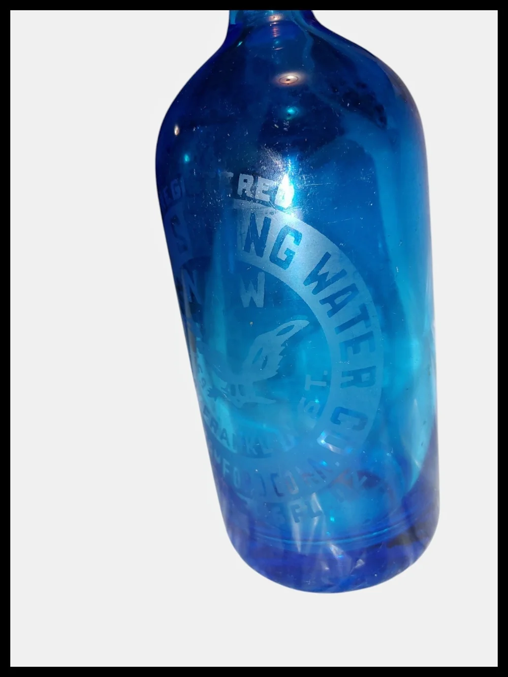 Vintage National Spring Water Co Stamford CT Blue Seltzer Bottle Austria